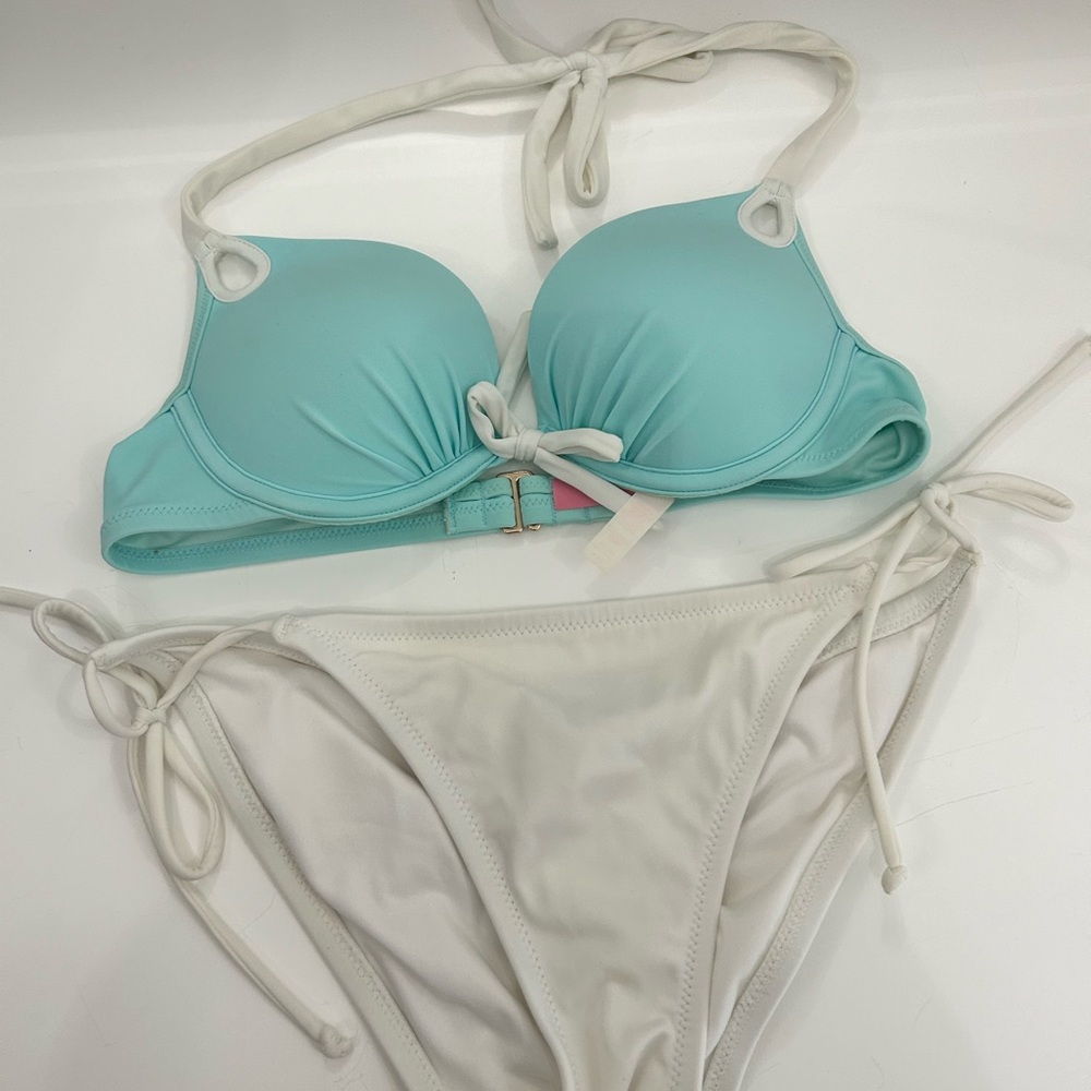 Women's Aqua and White Bikini Set